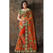 Fabulous Vine & Floral Embroidered Net Saree 
